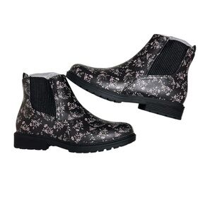 Blowfish Kids Boots with Black and Pink Floral Pattern